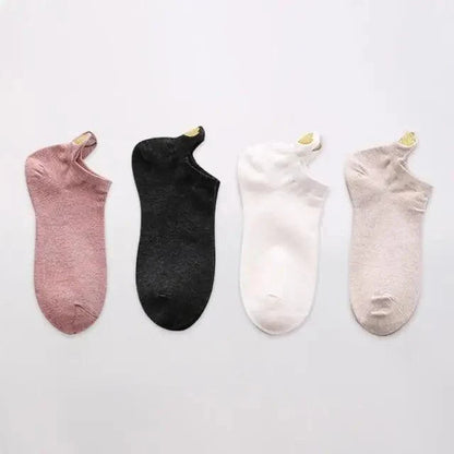 Cute Heart Design 4 Pairs Socks for Women ankle socks cotton Stevvex pink black white beige set on Tampa Home & Garden Store