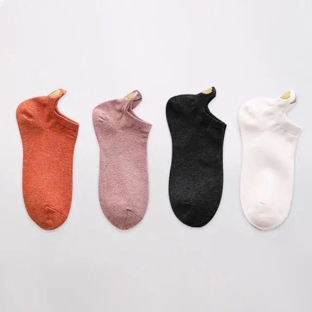 Stevvex Cute Heart Design ankle socks, 4 pairs in orange pink black white cotton blend on Tampa Home & Garden Store
