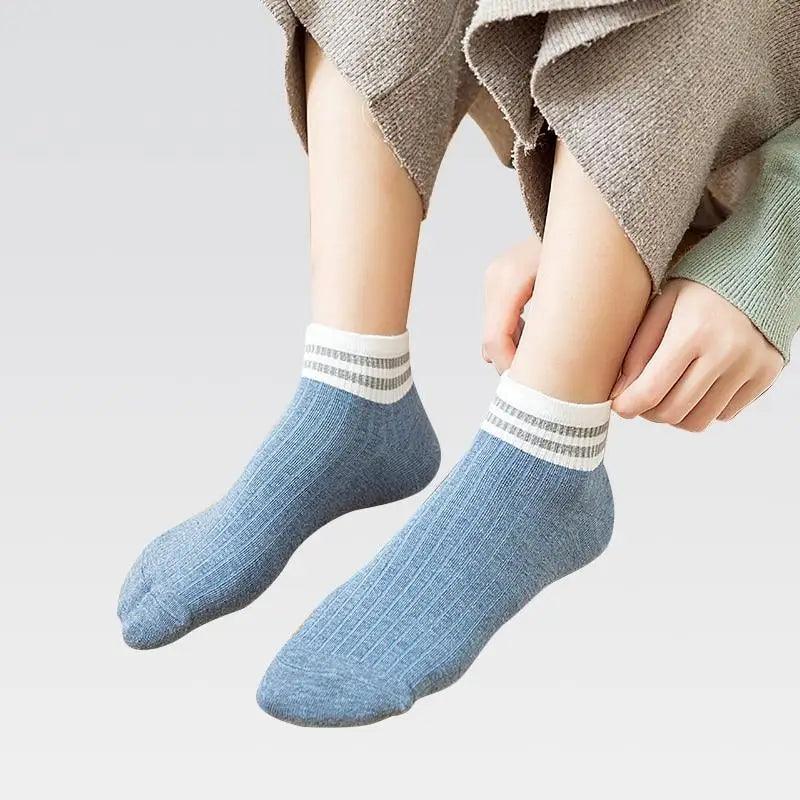 Stevvex blue cotton ankle socks with white cuff and gray stripe detail 1 pair shown on Tampa Home & Garden Store
