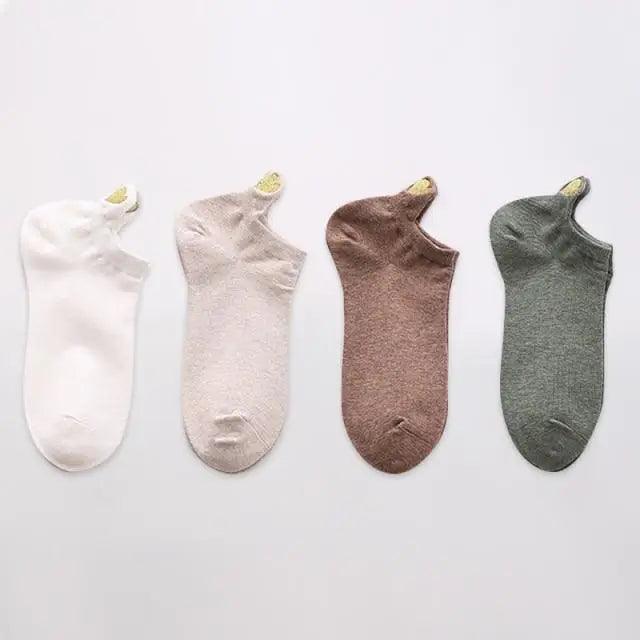 Stevvex ankle socks 4-pair set in white, beige, brown and gray-green cotton blend on Tampa Home & Garden Store