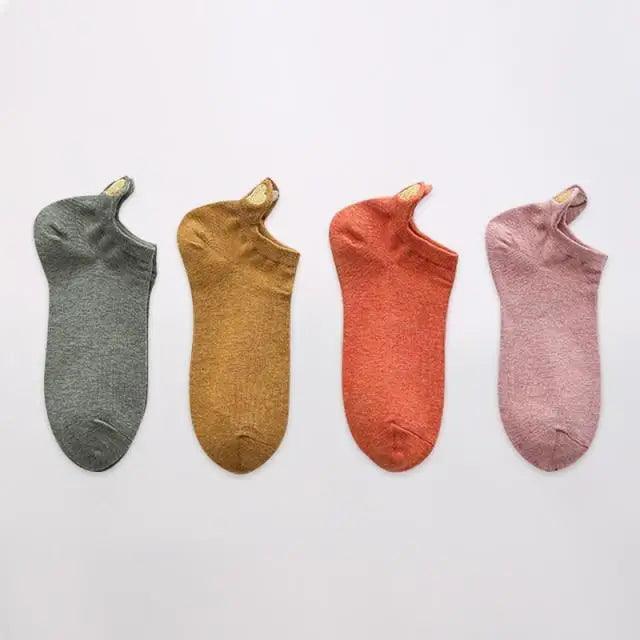 Stevvex 4-pair ankle socks set in gray, mustard, orange, pink with heart design for women on Tampa Home & Garden Store