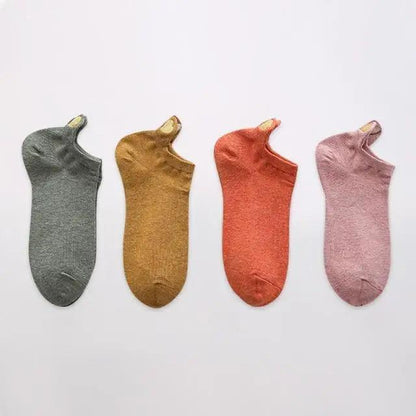 Stevvex 4-pair ankle socks set in gray, mustard, orange, pink with heart design for women on Tampa Home & Garden Store