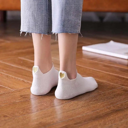 White ankle socks with gold heart heel detail, Stevvex STIL8877URHNK, 4-pair set for women on Tampa Home & Garden Store