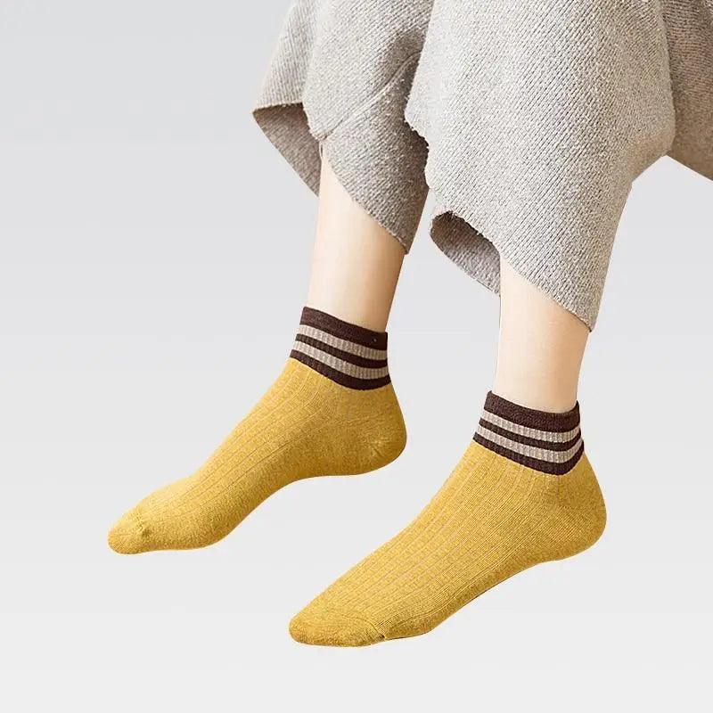 Cute heart design ankle socks mustard yellow cotton blend with striped cuffs on Tampa Home & Garden Store