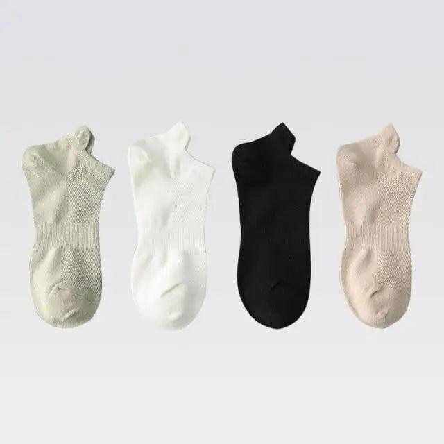 Stevvex heart-design cotton ankle socks for women, 4-pair set in green, white, black, beige on Tampa Home & Garden Store