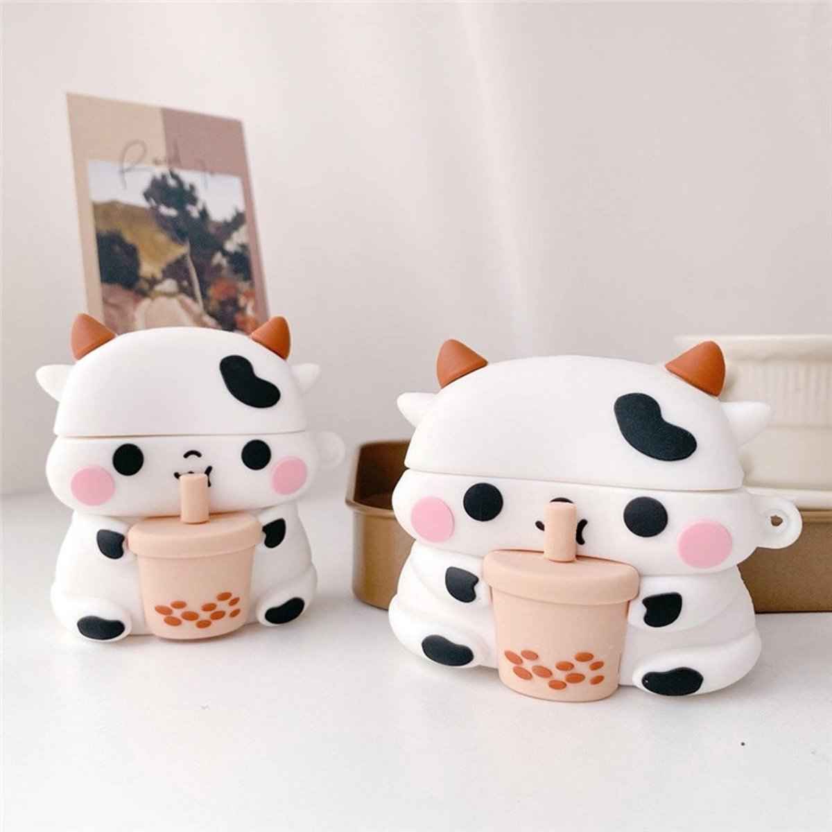 Shaketea Cute Milk Cow Boba Case silicone AirPods cover for 1/2/3/Pro, cow with cheeks 2-pack on Tampa Home & Garden Store