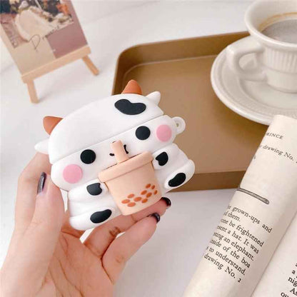 Boba AirPods Case by Shaketea with cute milk cow silicone, cow spots, pink cheeks, straw cup on Tampa Home & Garden Store