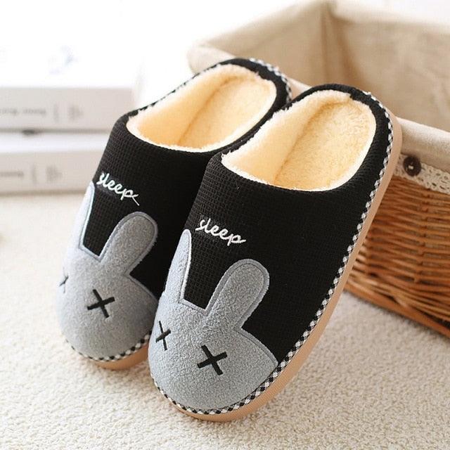 Slippers Stevvex black bunny pair with plush cream lining and beige sole for indoor use on Tampa Home & Garden Store