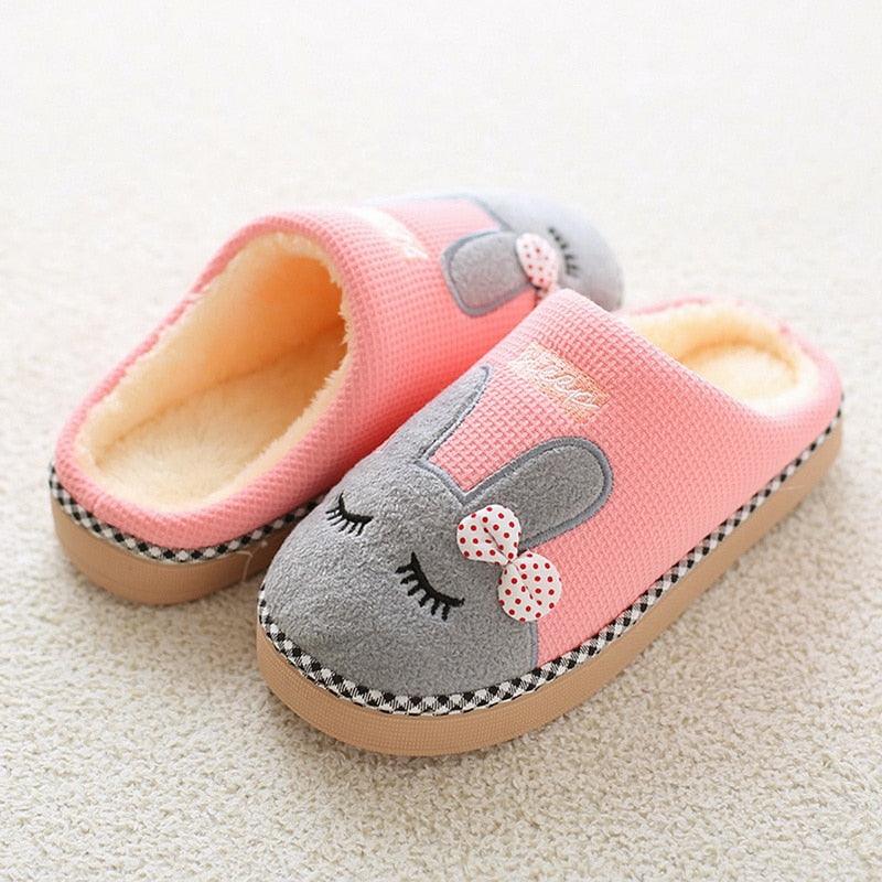 Women slippers pink with grey plush bunny face, cream fleece lining and beige sole Stevvex on Tampa Home & Garden Store