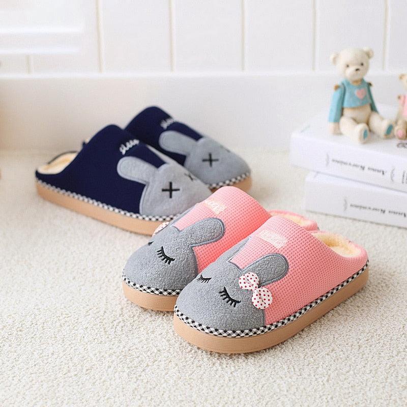 Bunny plush slippers Stevvex, pink with grey bunny face, navy option, indoor use on Tampa Home & Garden Store
