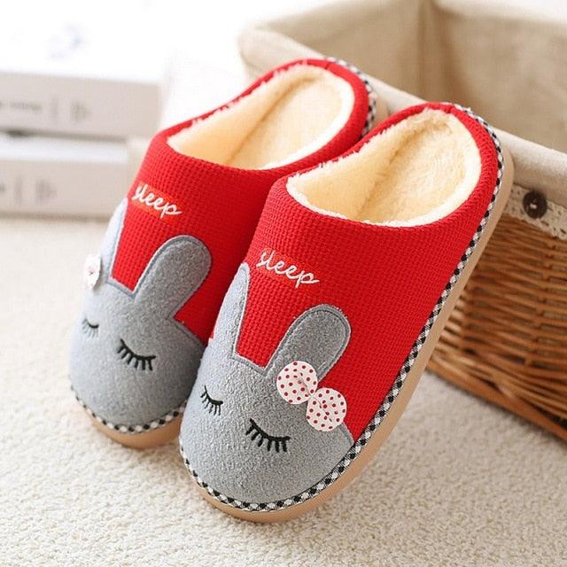 Slippers Stevvex red bunny-face with grey plush, fleece lining, indoor warm shoes, 2-pairs on Tampa Home & Garden Store