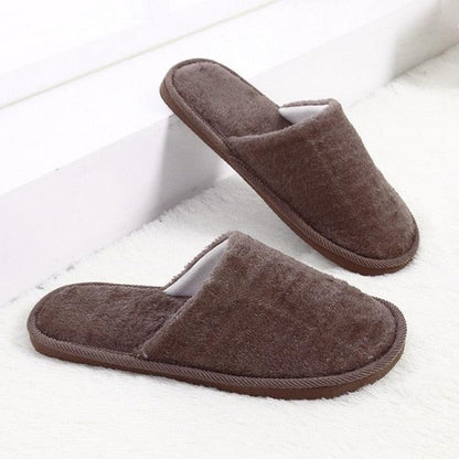 Slippers pair Stevvex brown plush fleece-lined indoor house shoes for women on Tampa Home & Garden Store