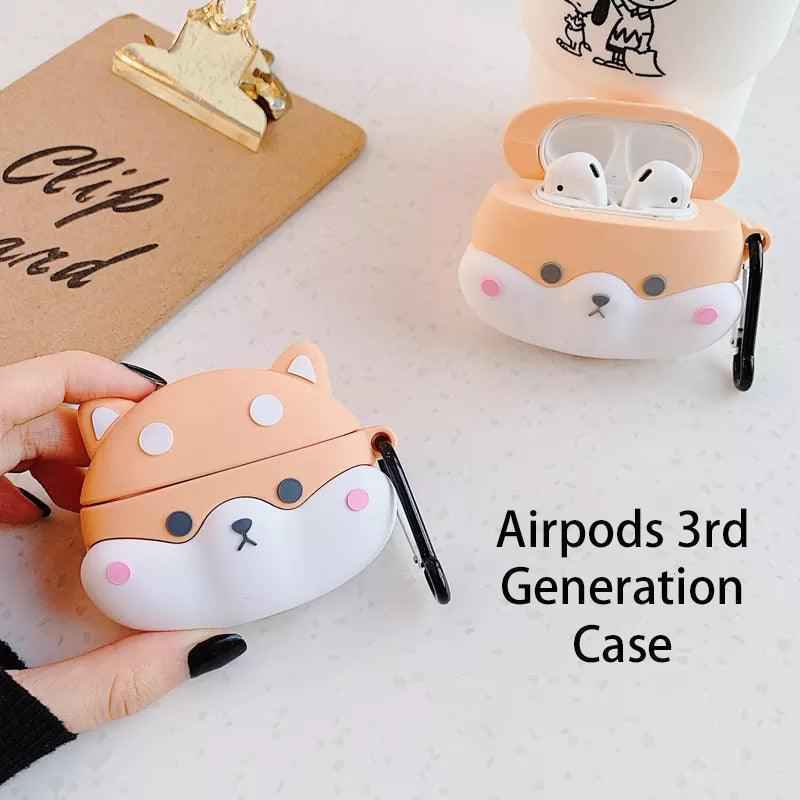 AirPods case Shaketea Shiba Inu peach/orange, 3rd Gen compatible, set of 2 with carabiner on Tampa Home & Garden Store
