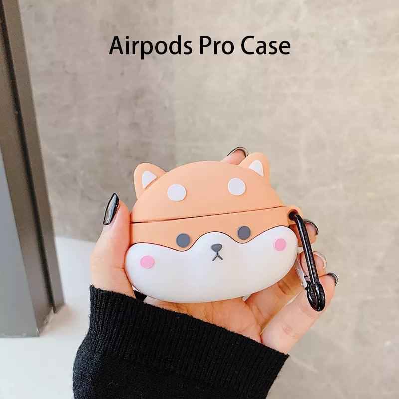 AirPods case Shaketea Shiba Inu design, peach top with white face and strap on Tampa Home & Garden Store
