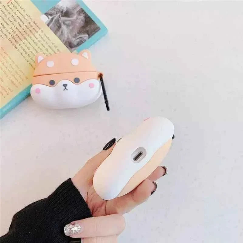 airpods case Shiba Inu peach white silicone by Shaketea for 3rd Gen or Pro with black strap on Tampa Home & Garden Store