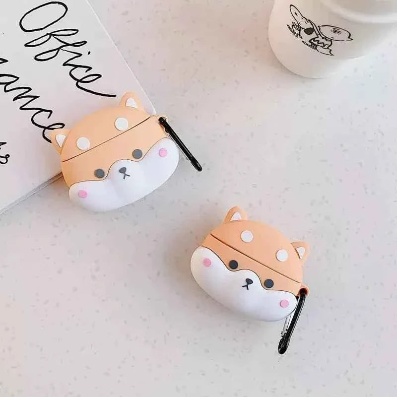 Shaketea Shiba AirPods Case Cover peach & white for 3rd Gen/Pro 2pc with carabiner on Tampa Home & Garden Store