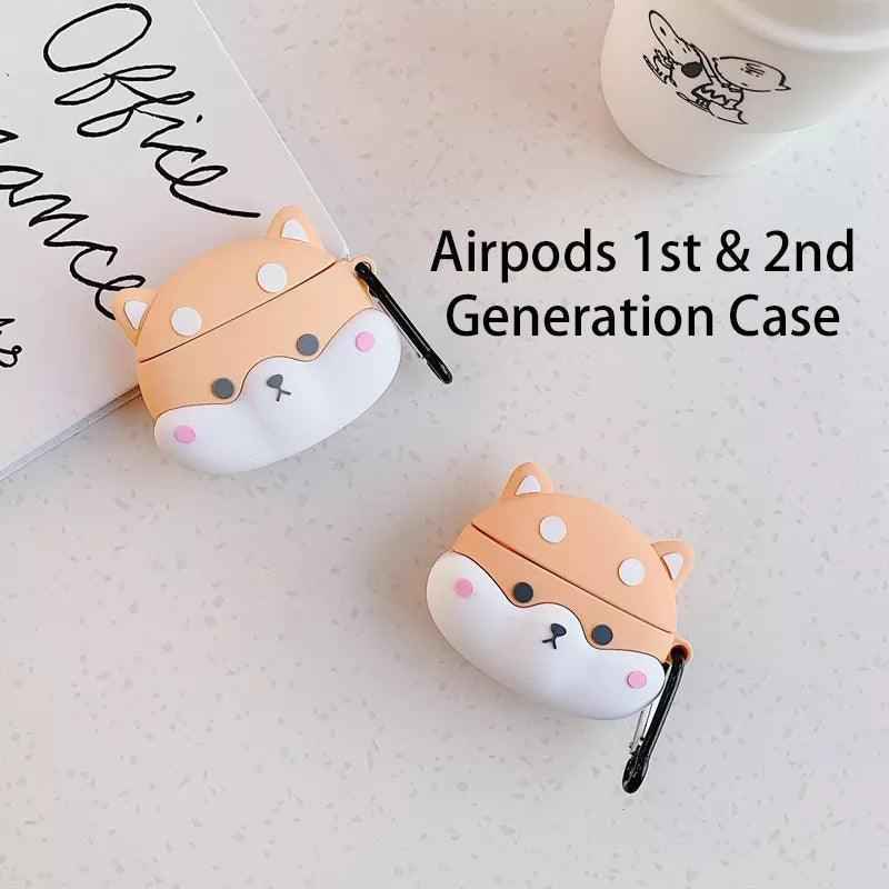 Shaketea airpods case set (2) with peach/white Shiba Inu faces and metal carabiner on Tampa Home & Garden Store
