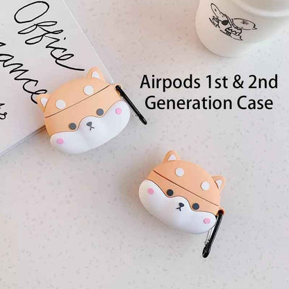 Shaketea airpods case set (2) with peach/white Shiba Inu faces and metal carabiner on Tampa Home & Garden Store
