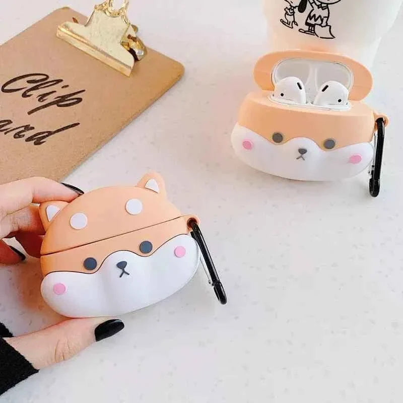 Shaketea Shiba AirPods case, peach color, two, fits 3rd Gen/Pro, carabiner on Tampa Home & Garden Store