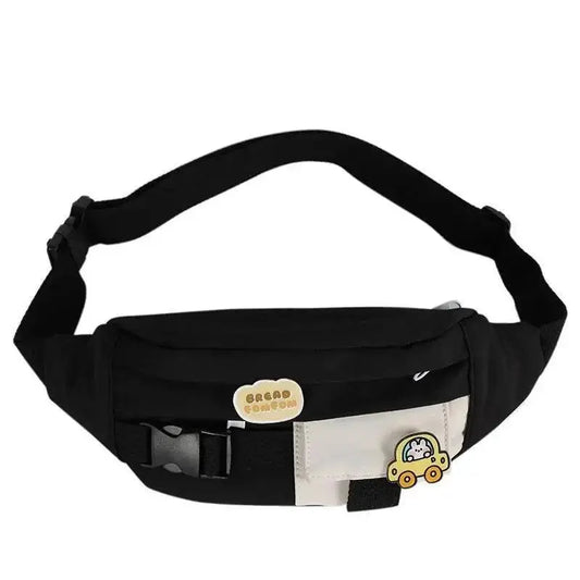 Fanny pack Stevvex black with beige pocket and car charm adjustable strap on Tampa Home & Garden Store