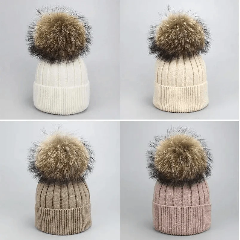 Stevvex beanie with detachable pom pom; rib knit cuff white, beige, taupe, pink (4 colors) on Tampa Home & Garden Store