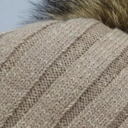 Stevvex beige knit beanie with detachable pom pom, ribbed warm cap for adults and kids on Tampa Home & Garden Store