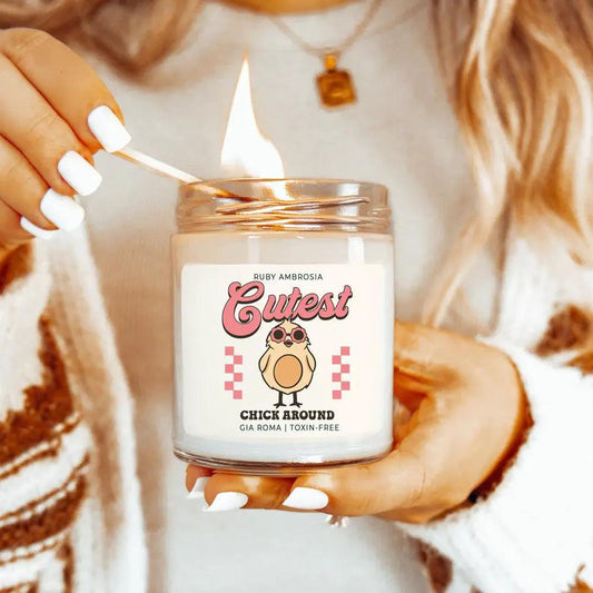 Candle Ruby Ambrosia by Gia Roma in a jar with Cutest Chick Around label wine-like aroma on Tampa Home & Garden Store