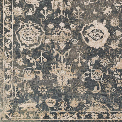 Cutlerville handmade wool area rug navy and cream floral medallion pattern Boutique Rugs on Tampa Home & Garden Store