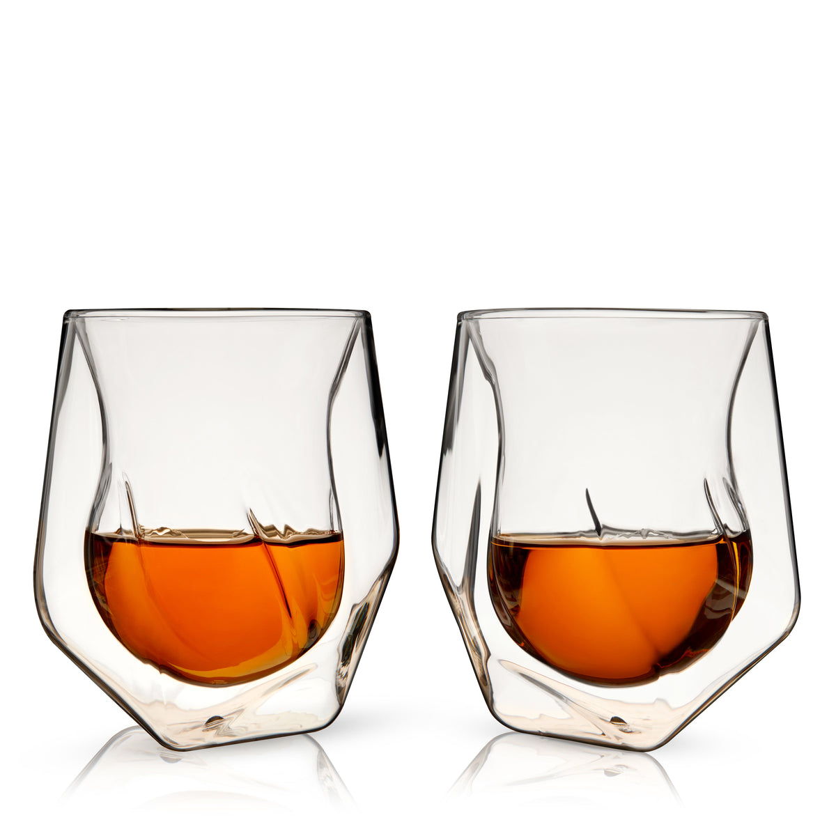 Aerating Whiskey Taster Set of 2 Viski stemless cocktail glasses with amber whiskey on Tampa Home & Garden Store