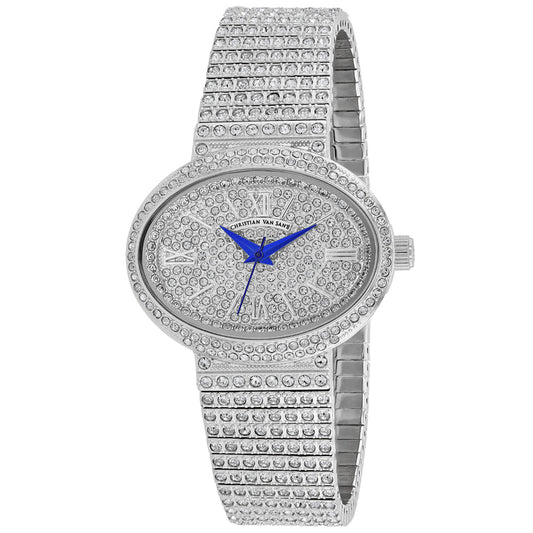 Christian Van Sant Women's Sparkler watch, silver-tone crystal-studded bracelet with blue hands on Tampa Home & Garden Store