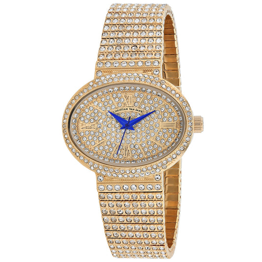 Christian Van Sant Women's Sparkler watch, gold-tone crystal pave bracelet with blue hands on Tampa Home & Garden Store