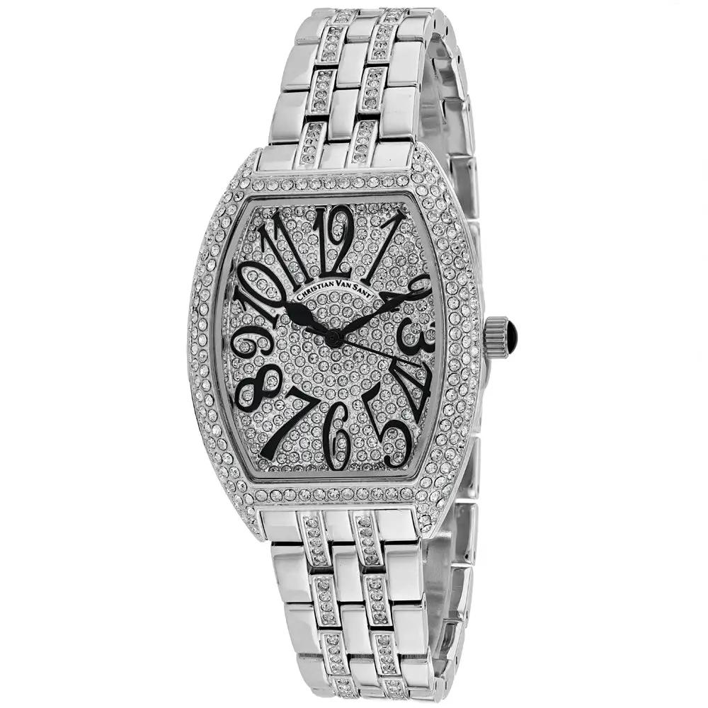 Christian Van Sant women's sparkle watch with silver-tone bracelet and pave crystals on Tampa Home & Garden Store