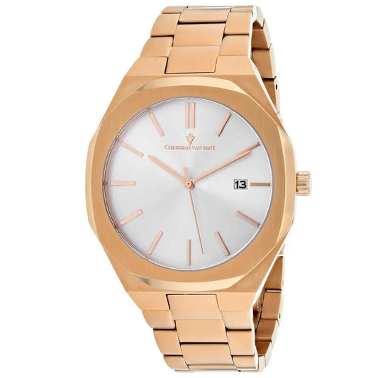 Christian Van Sant Octavius Slim watch, rose-gold bracelet, silver dial with date window on Tampa Home & Garden Store