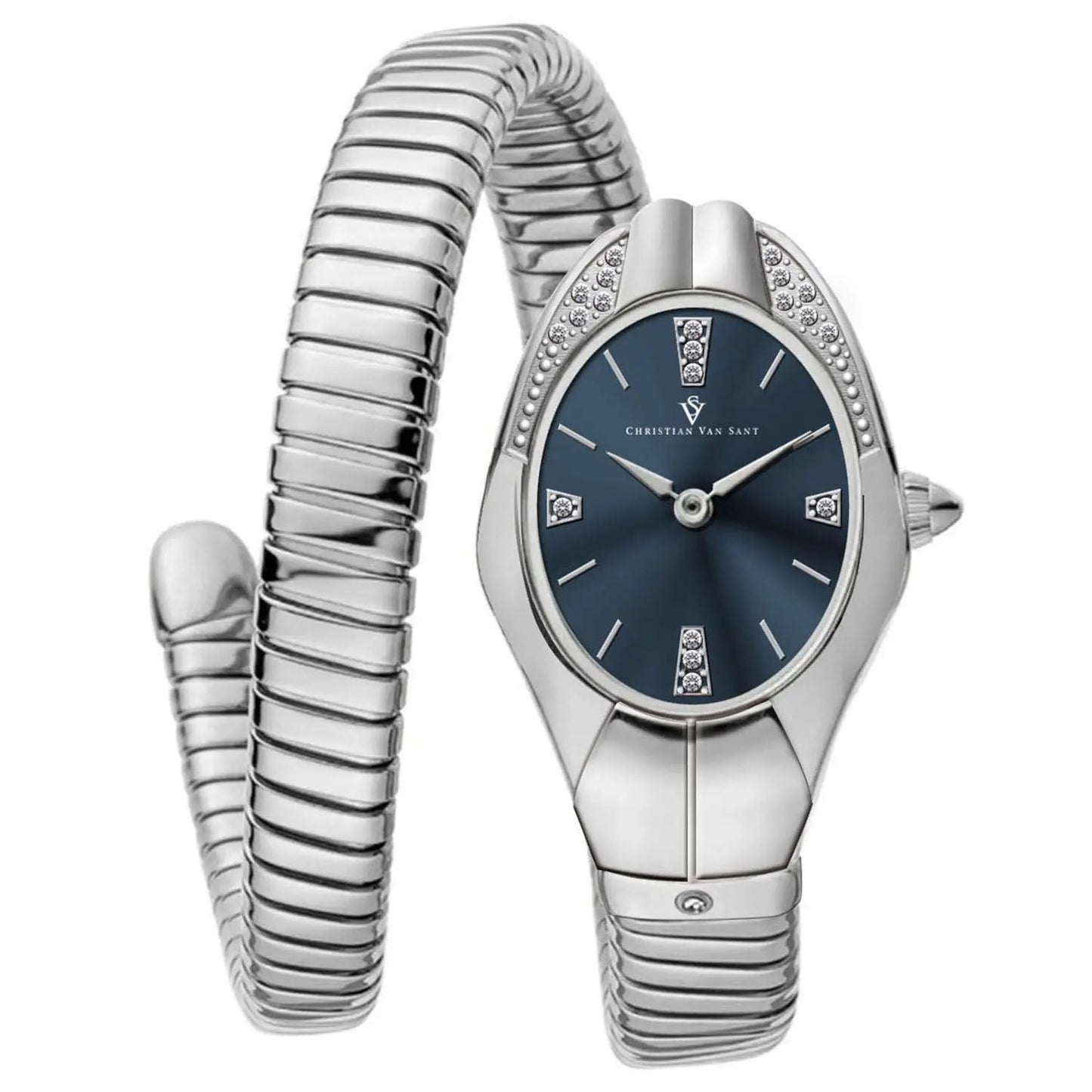 Christian Van Sant Women's Naga watch with blue dial and silver-tone case on Tampa Home & Garden Store