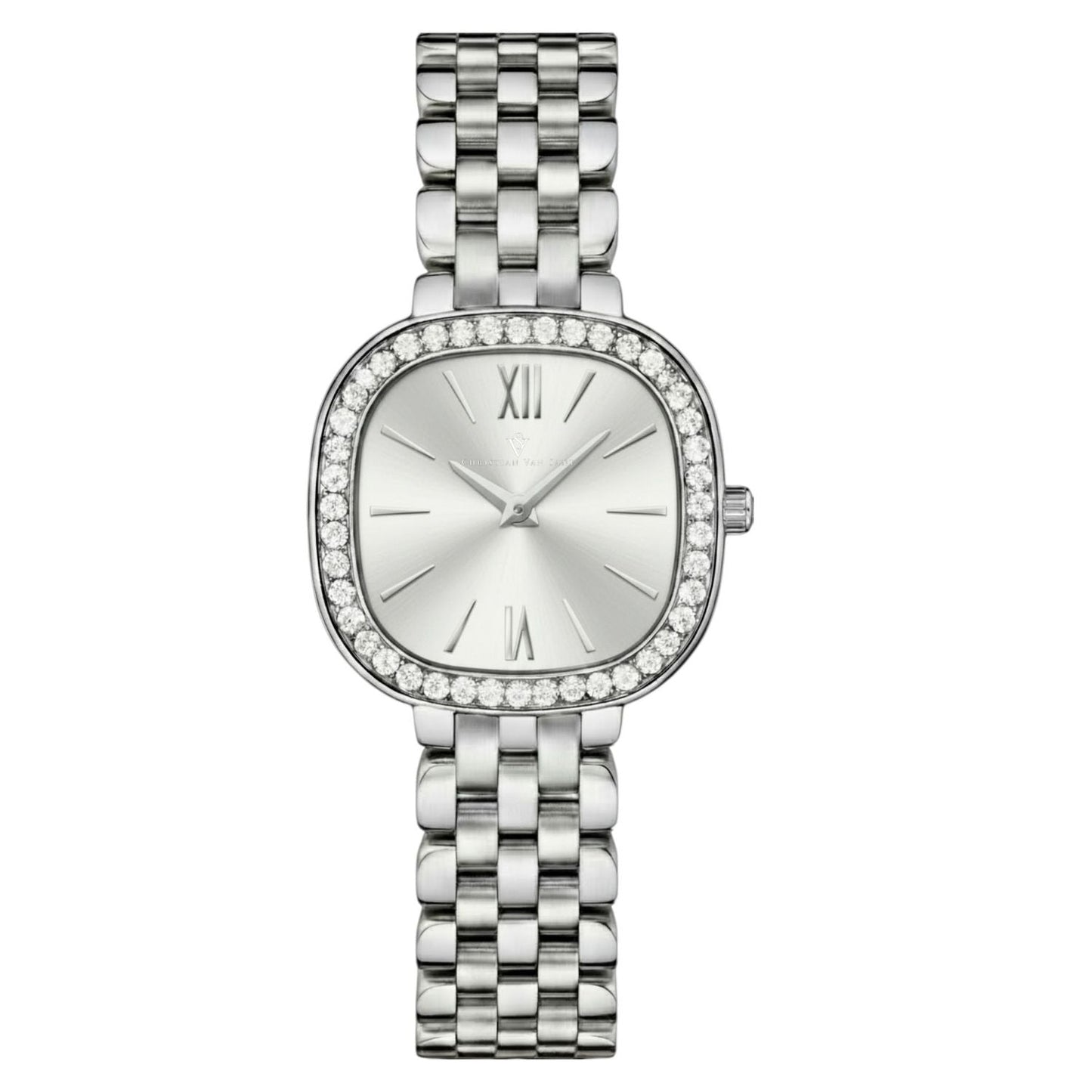 Rivoli womens watch by Christian Van Sant, stainless bracelet, crystal bezel, silver dial on Tampa Home & Garden Store