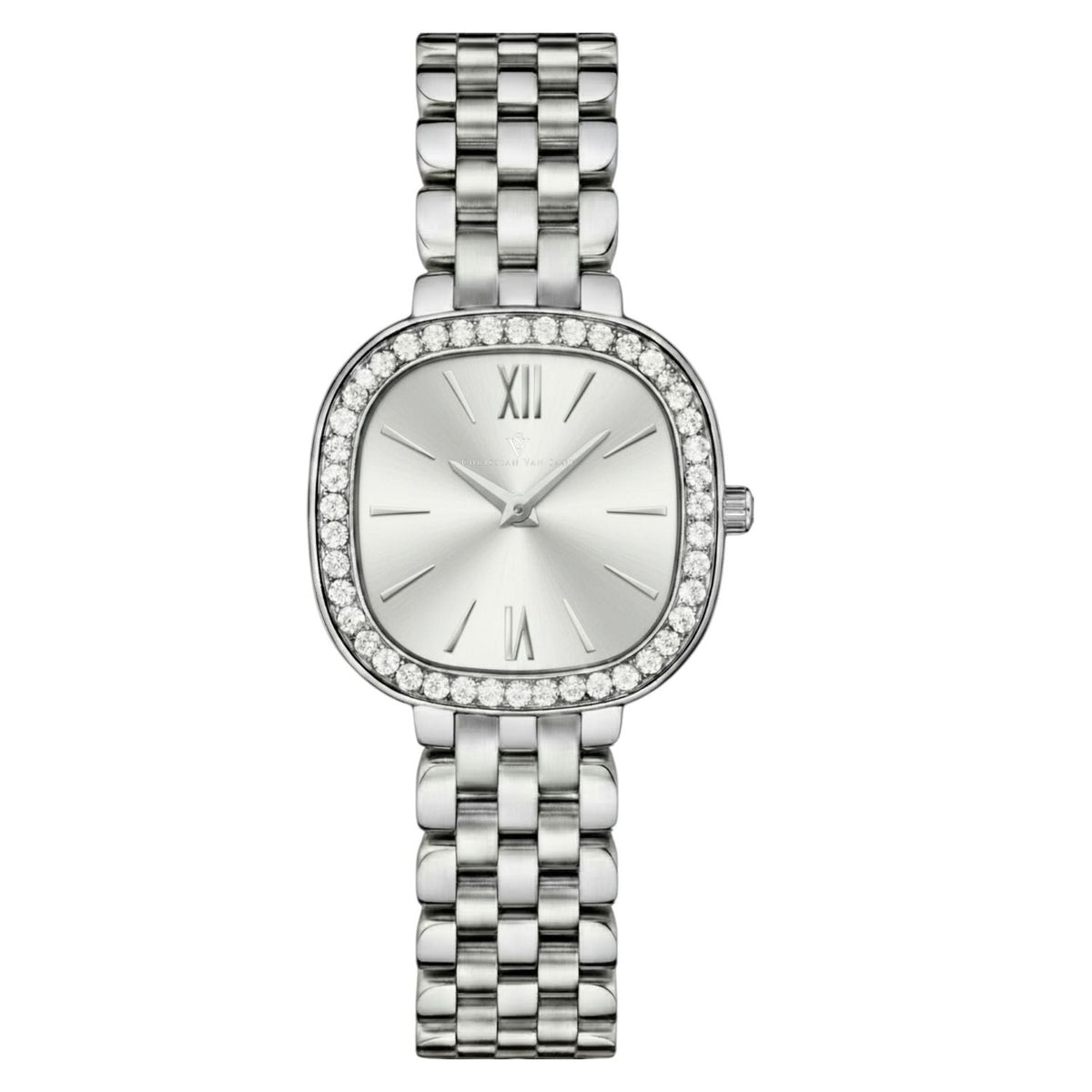 Rivoli womens watch by Christian Van Sant, stainless bracelet, crystal bezel, silver dial on Tampa Home & Garden Store