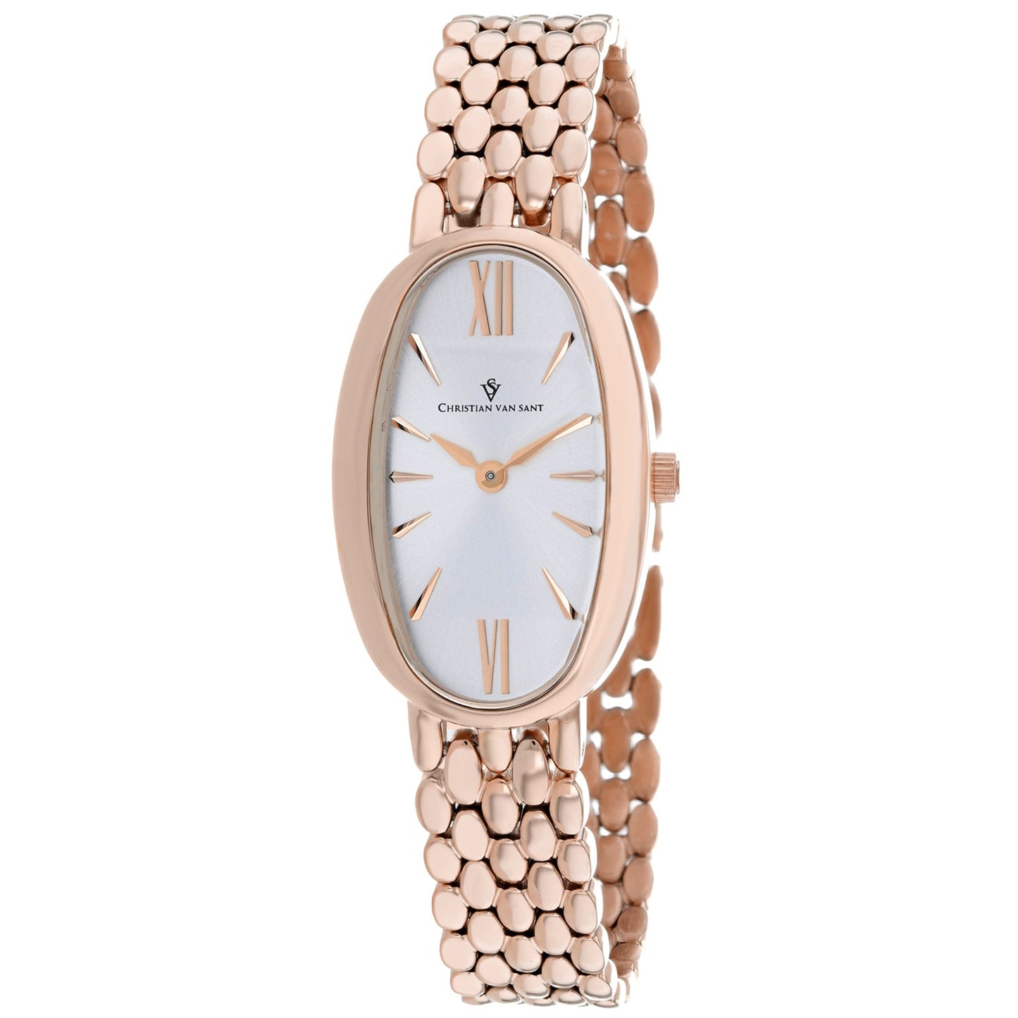 Christian Van Sant Lucia watch with rose gold-tone bead-link bracelet and silver dial on Tampa Home & Garden Store