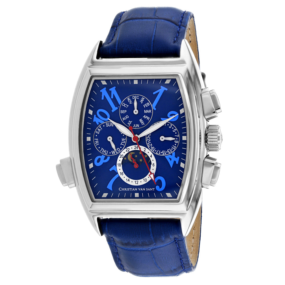 Christian Van Sant Grandeur watch with blue dial and blue leather strap by Bids.com on Tampa Home & Garden Store