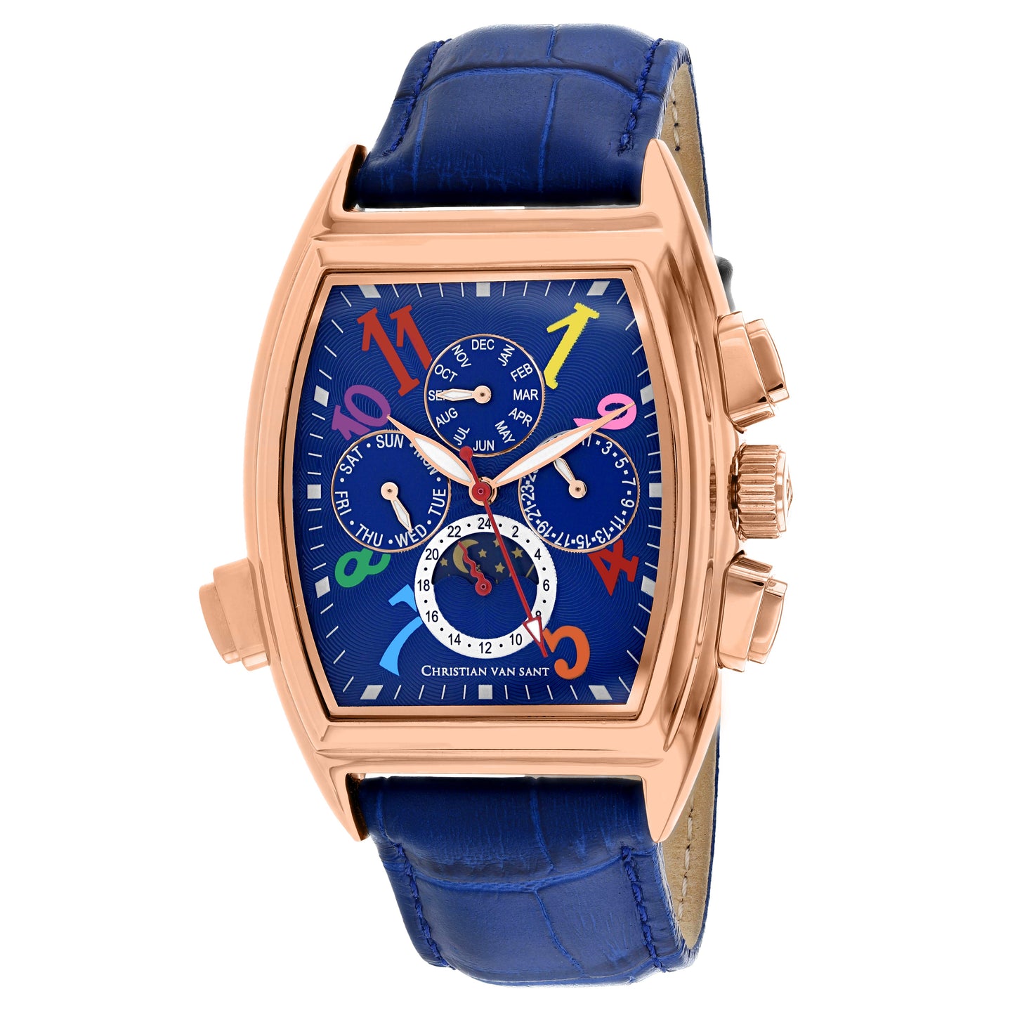 Christian Van Sant Grandeur watch with rose-gold case, blue dial and blue strap on Tampa Home & Garden Store