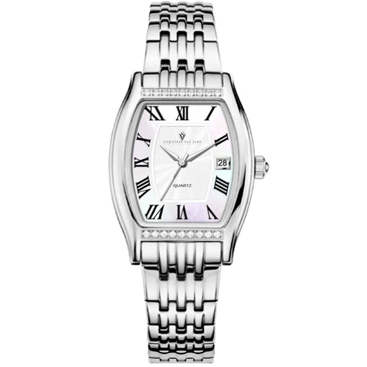 Christian Van Sant Gemma watch; silver-tone bracelet, Roman numeral dial, date window on Tampa Home & Garden Store