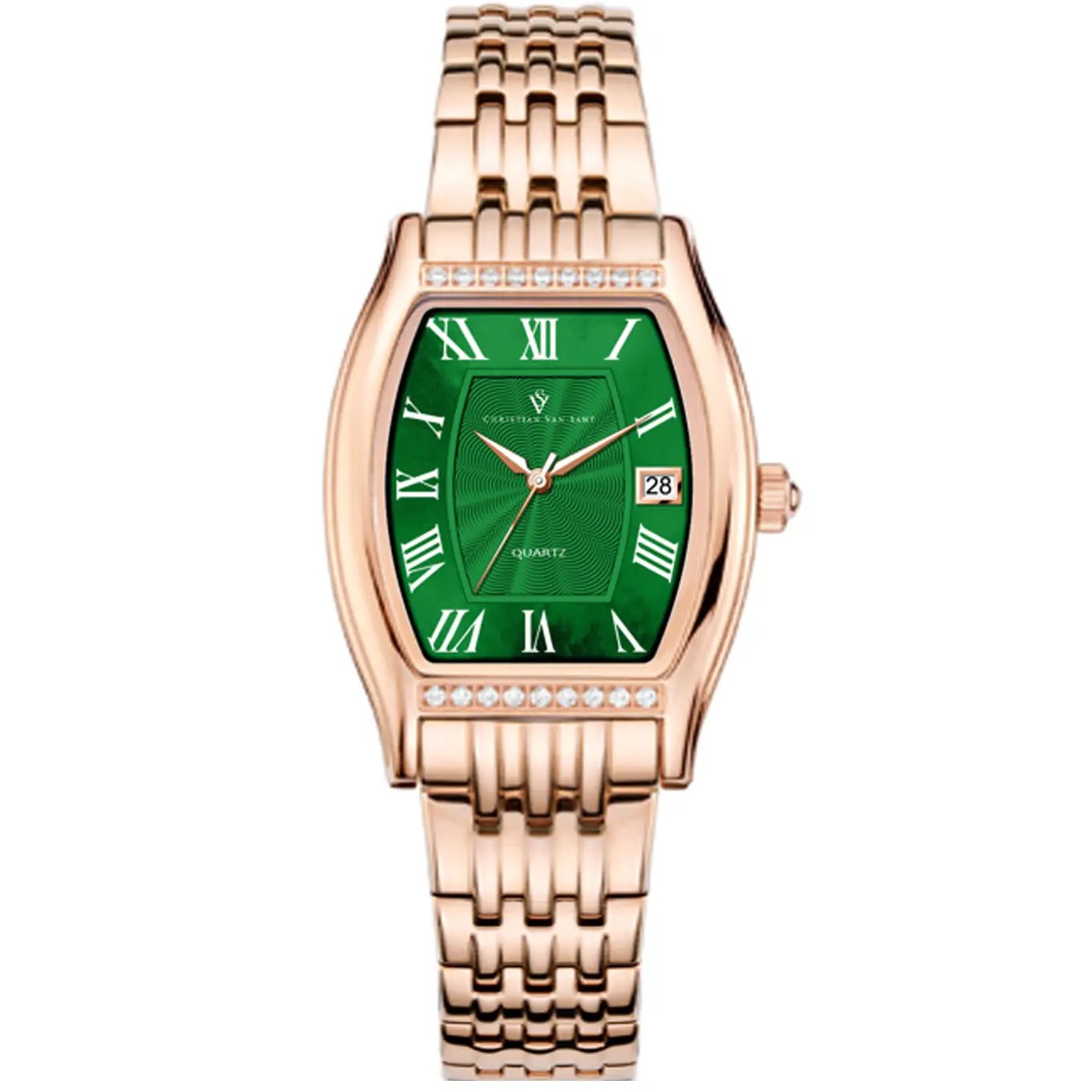 Women's Gemma watch by Bids.com, green dial on rose-gold tone with Roman numerals and date on Tampa Home & Garden Store