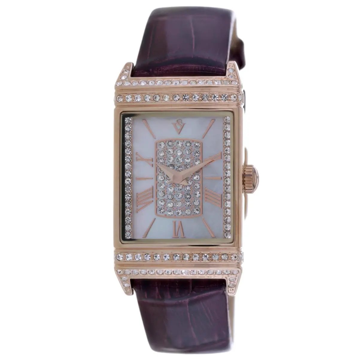 Christian Van Sant Amara watch, rose-gold tone, diamond bezel burgundy leather strap on Tampa Home & Garden Store