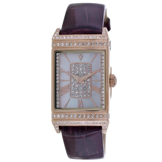 Christian Van Sant Amara watch, rose-gold tone, diamond bezel burgundy leather strap on Tampa Home & Garden Store