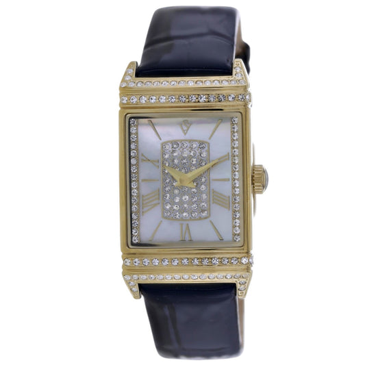 Christian Van Sant Amara women's watch gold-tone case, crystal accents, black leather strap on Tampa Home & Garden Store