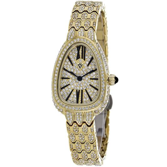 Women's Bella watch by Bids.com, gold-tone oval face with crystals and a hexagonal bracelet on Tampa Home & Garden Store