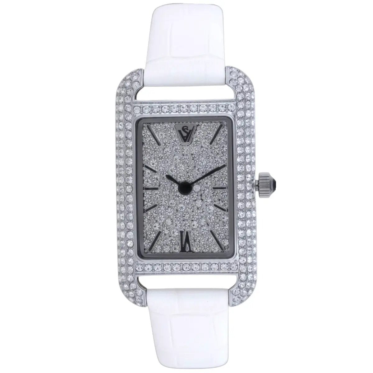 Christian Van Sant Opaline women's watch with pavé crystal bezel and white strap on Tampa Home & Garden Store