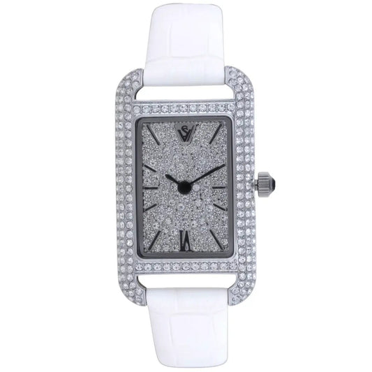 Christian Van Sant Opaline women's watch with pavé crystal bezel and white strap on Tampa Home & Garden Store