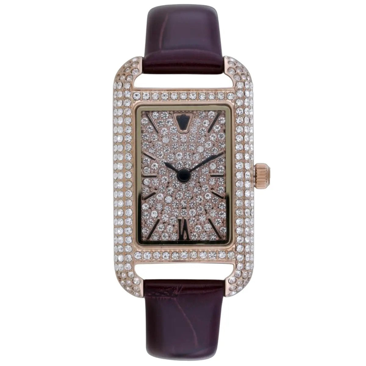 Christian Van Sant Opaline watch, rose gold case with pavé crystals, purple strap on Tampa Home & Garden Store