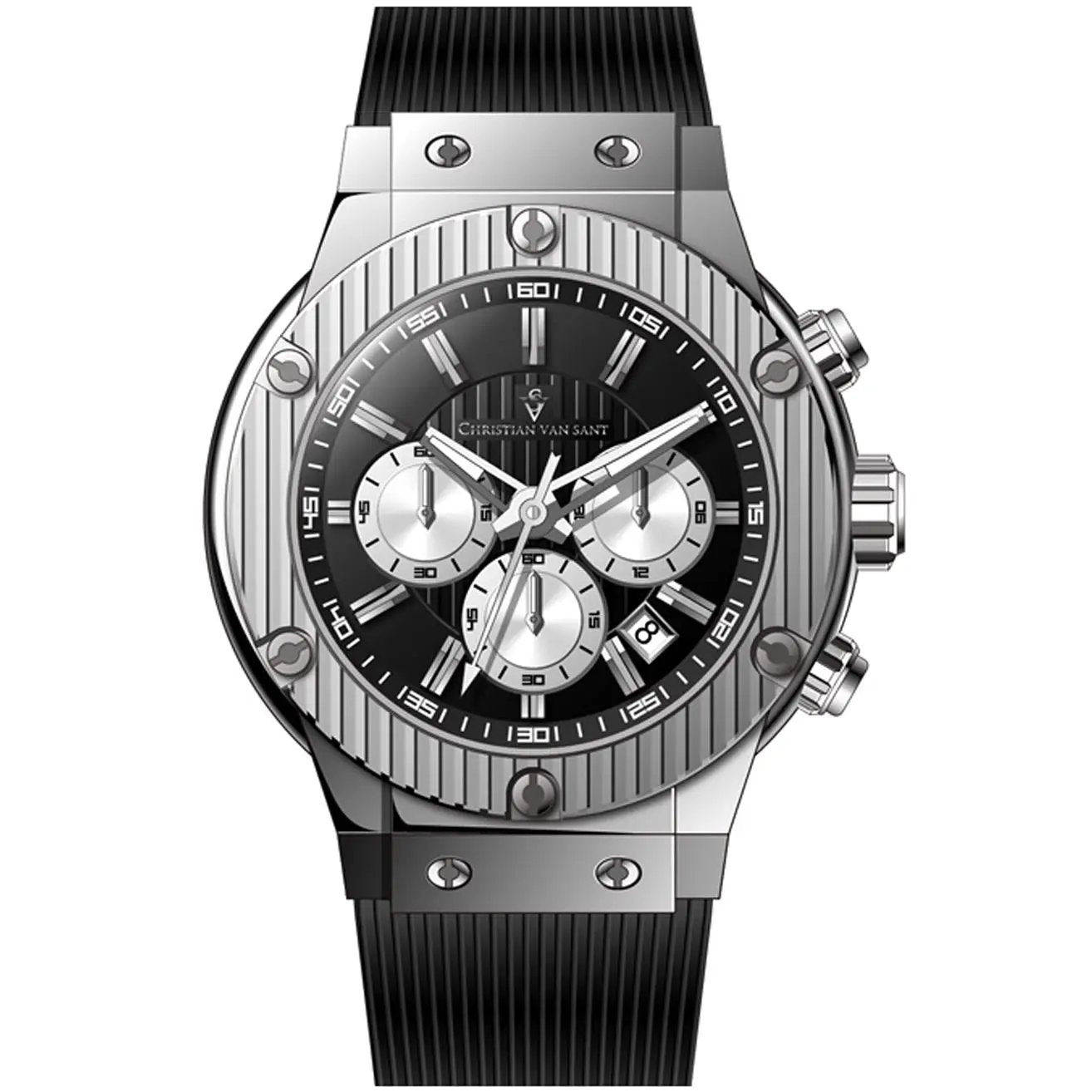 Christian Van Sant Monarchy chronograph watch with stainless steel case and black strap on Tampa Home & Garden Store