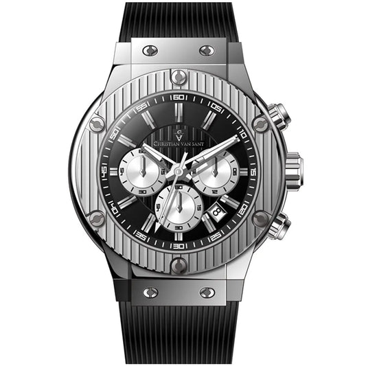 Christian Van Sant Monarchy chronograph watch with stainless steel case and black strap on Tampa Home & Garden Store